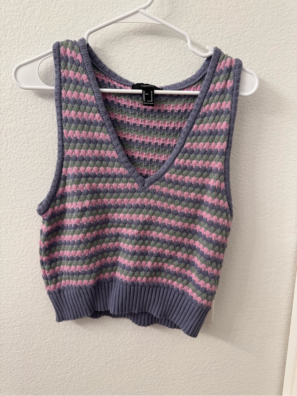 Forever 21 Purple & Pink Striped Knit V-Neck Tank medium